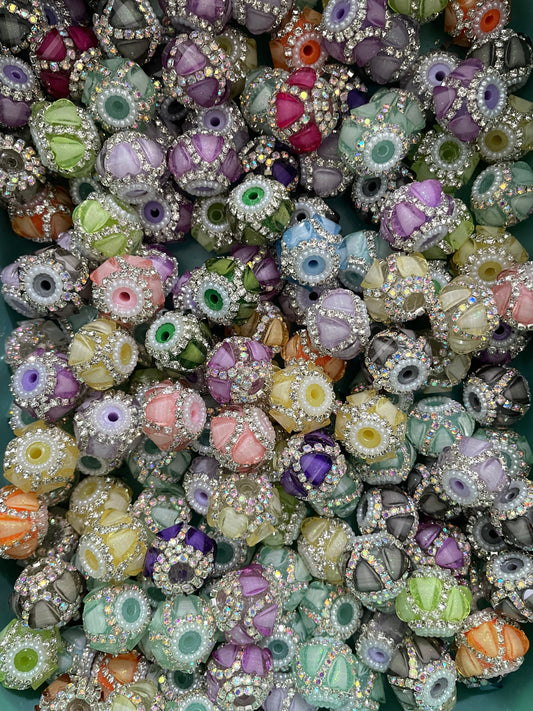 DIY beaded beadable fancy heart lantern beads ornament with rhinestone chain and pearl ,random mix