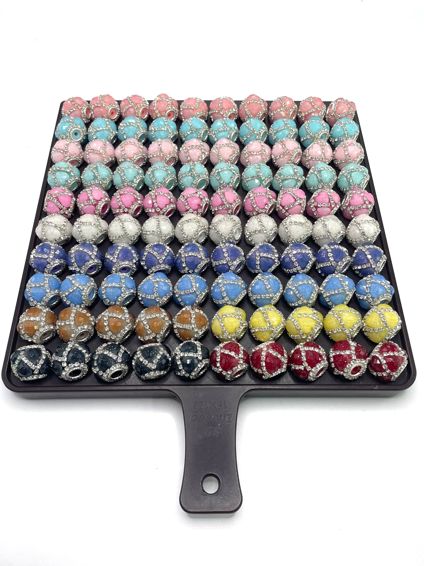 glitter heart bead with silver rhinestone chain fancy beads 18mm Random Mix