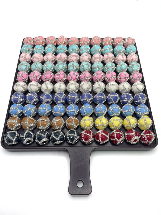glitter heart bead with silver rhinestone chain fancy beads 18mm Random Mix