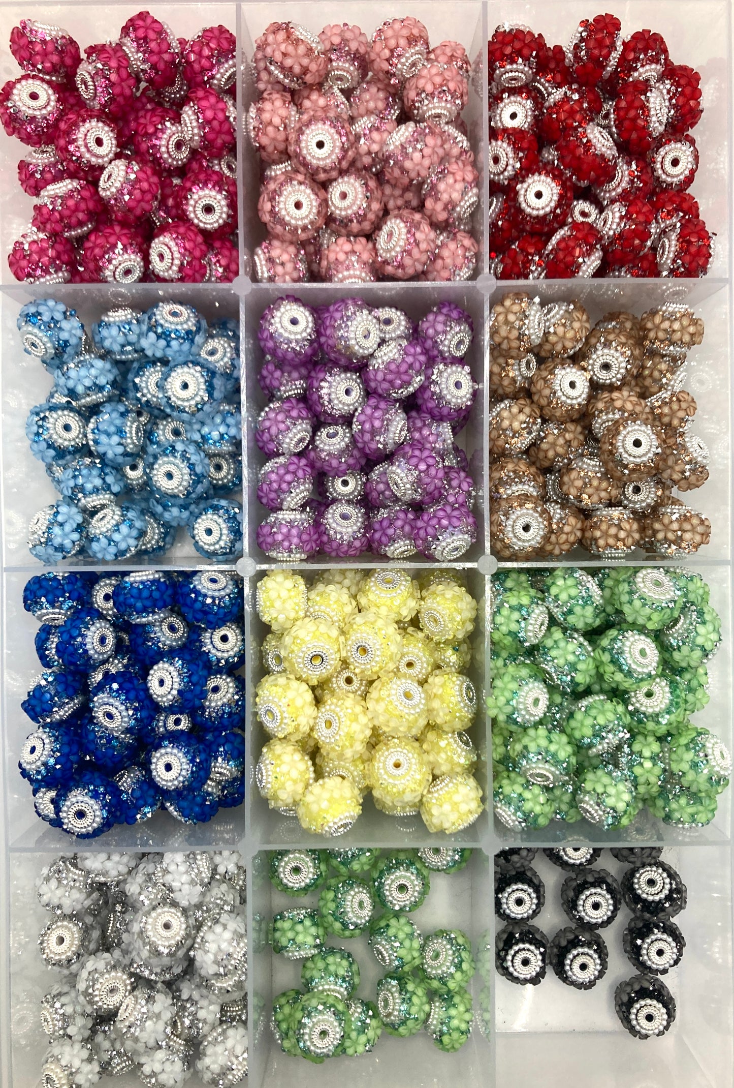 3d flower beads. Rhinestone flower beads bling flower beads random mixed