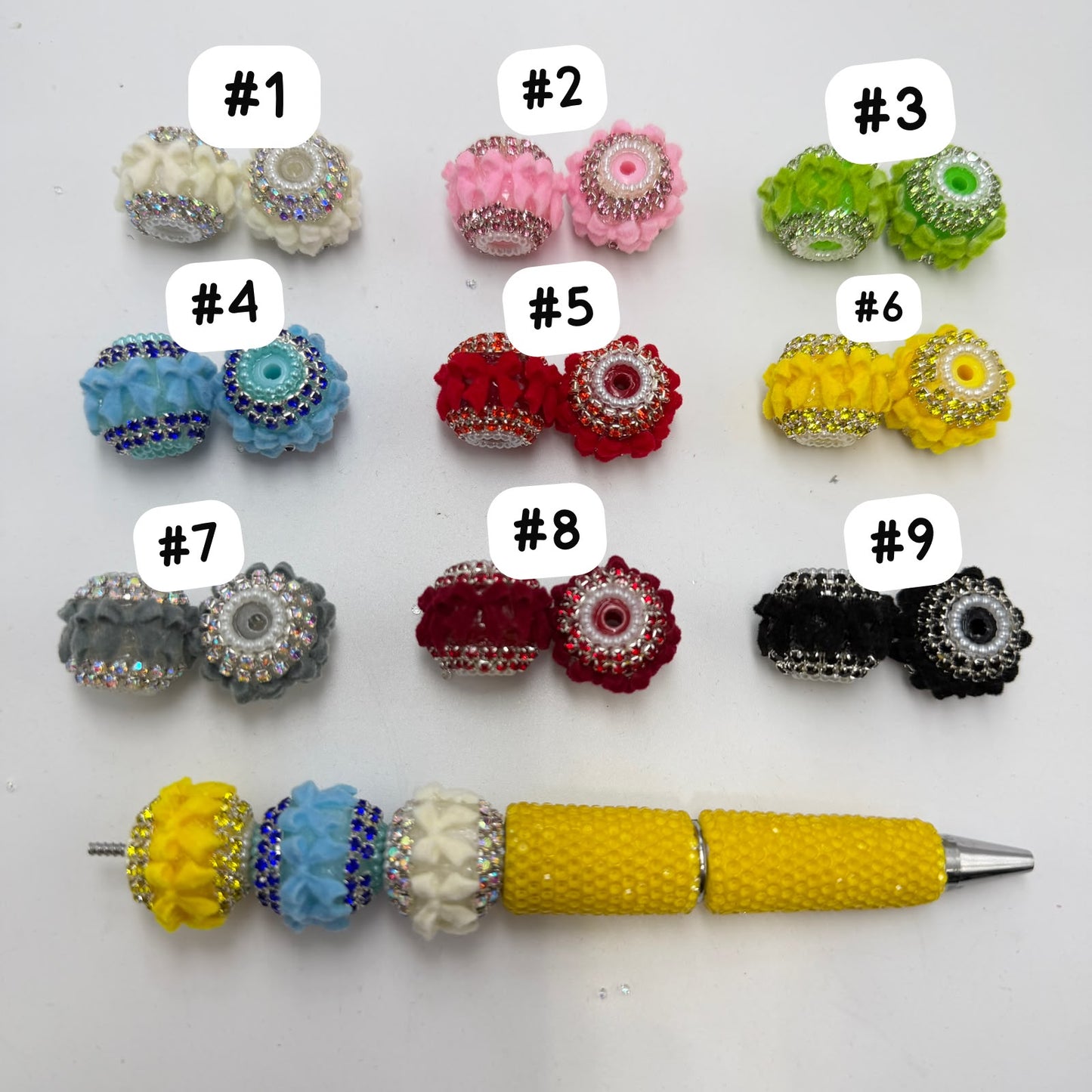Fuzzy bow beads with colorful rhinestones chain fancy beads