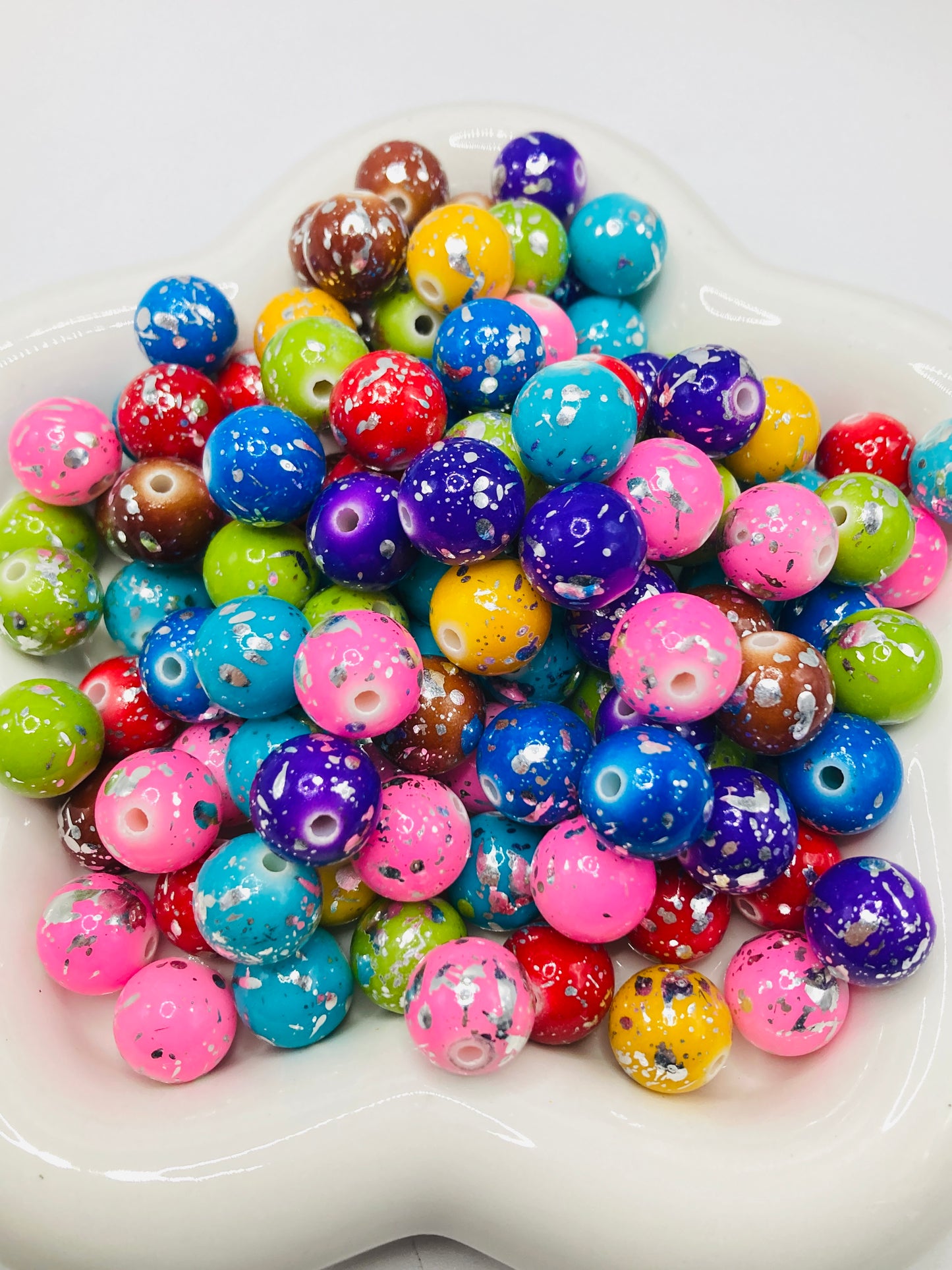 Acrylic beads Gold points and silver points Painted beads Colored gold and silver spotted beads 16mm—18mm Random Mix