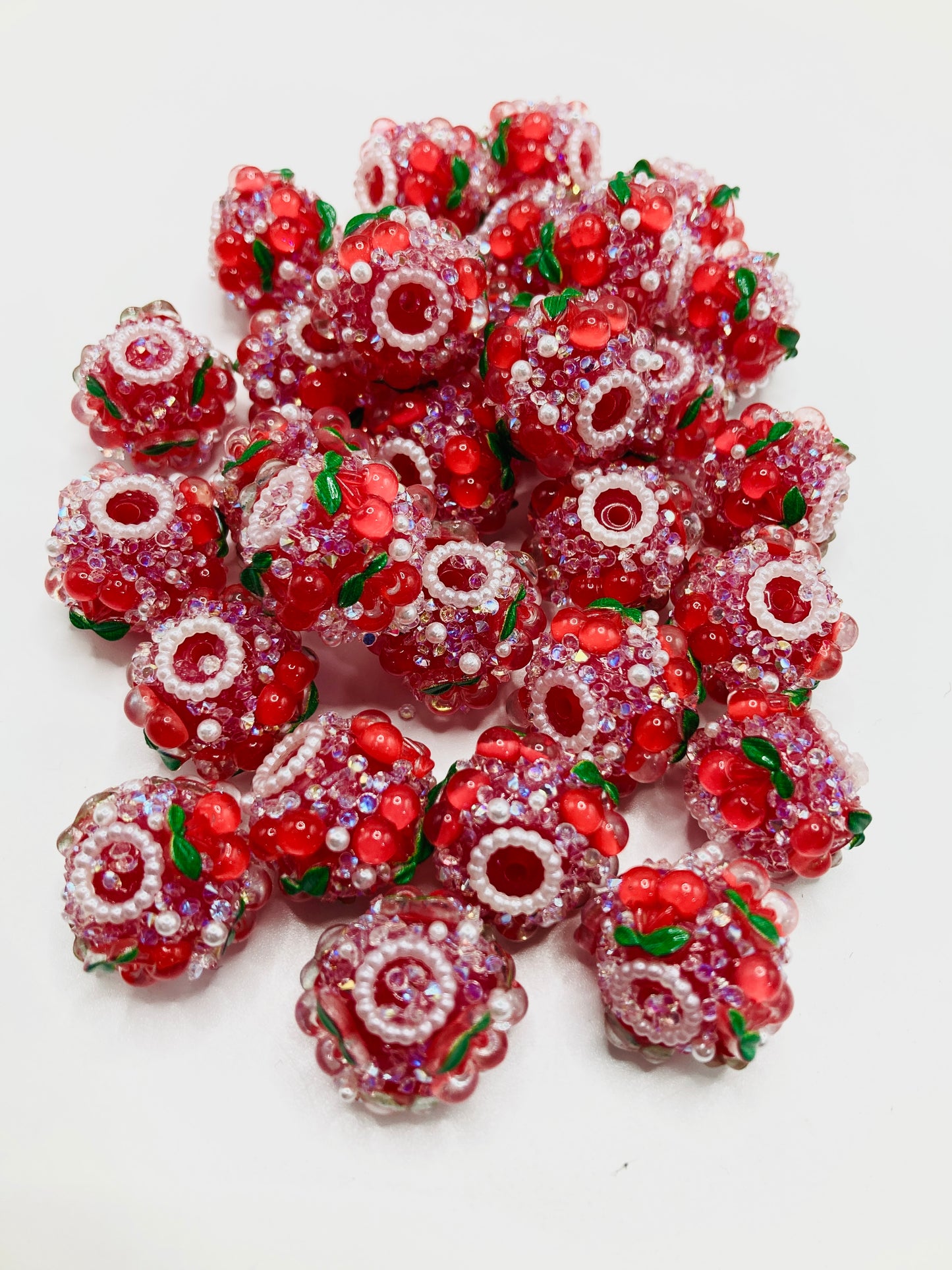 Strawberry Cherry Pearl rhinestone fruit acrylic bead stringing jewelry