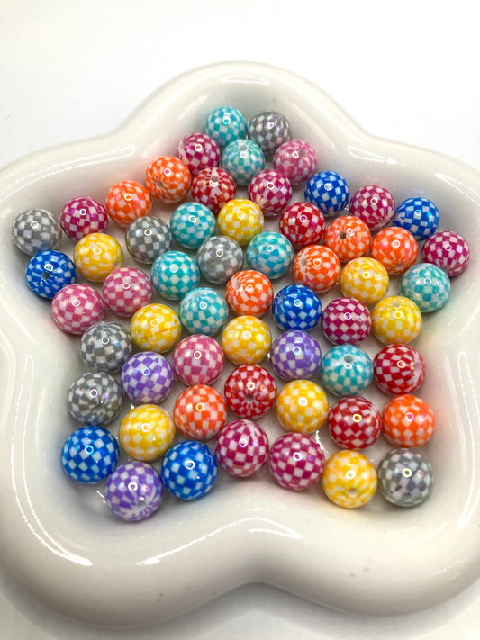 Acrylic beads Colorful checkered pattern Chess and Go Grid DIY Beads 16mm