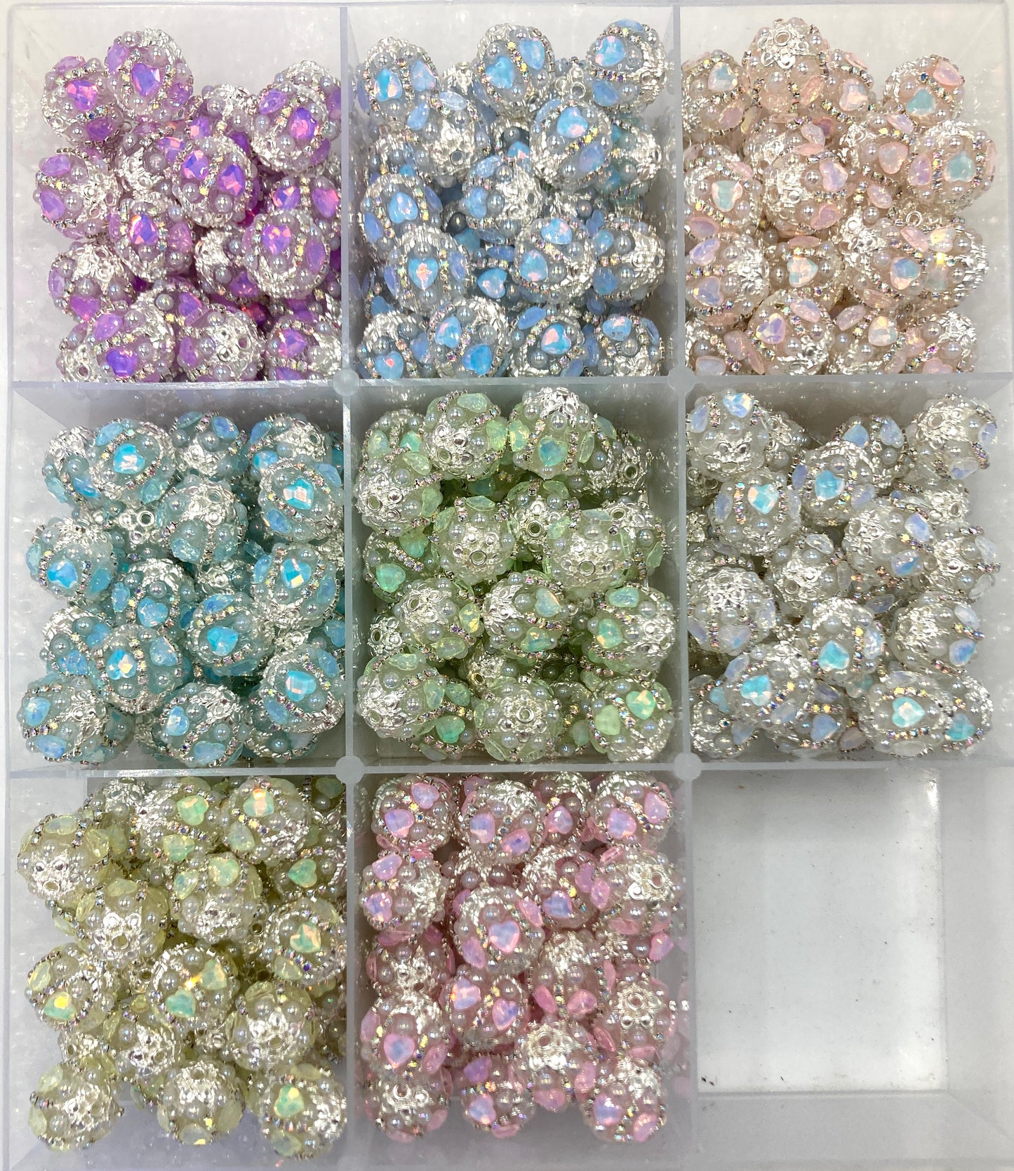 Fancy Beads Silver chain Silver gasket Mocha-colored heart Bubble Pearl Acrylic beads Random Mix