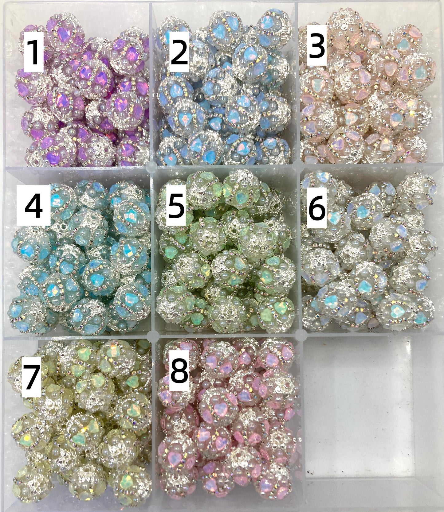 Fancy Beads Silver chain Silver gasket Mocha-colored heart Bubble Pearl Acrylic beads Random Mix
