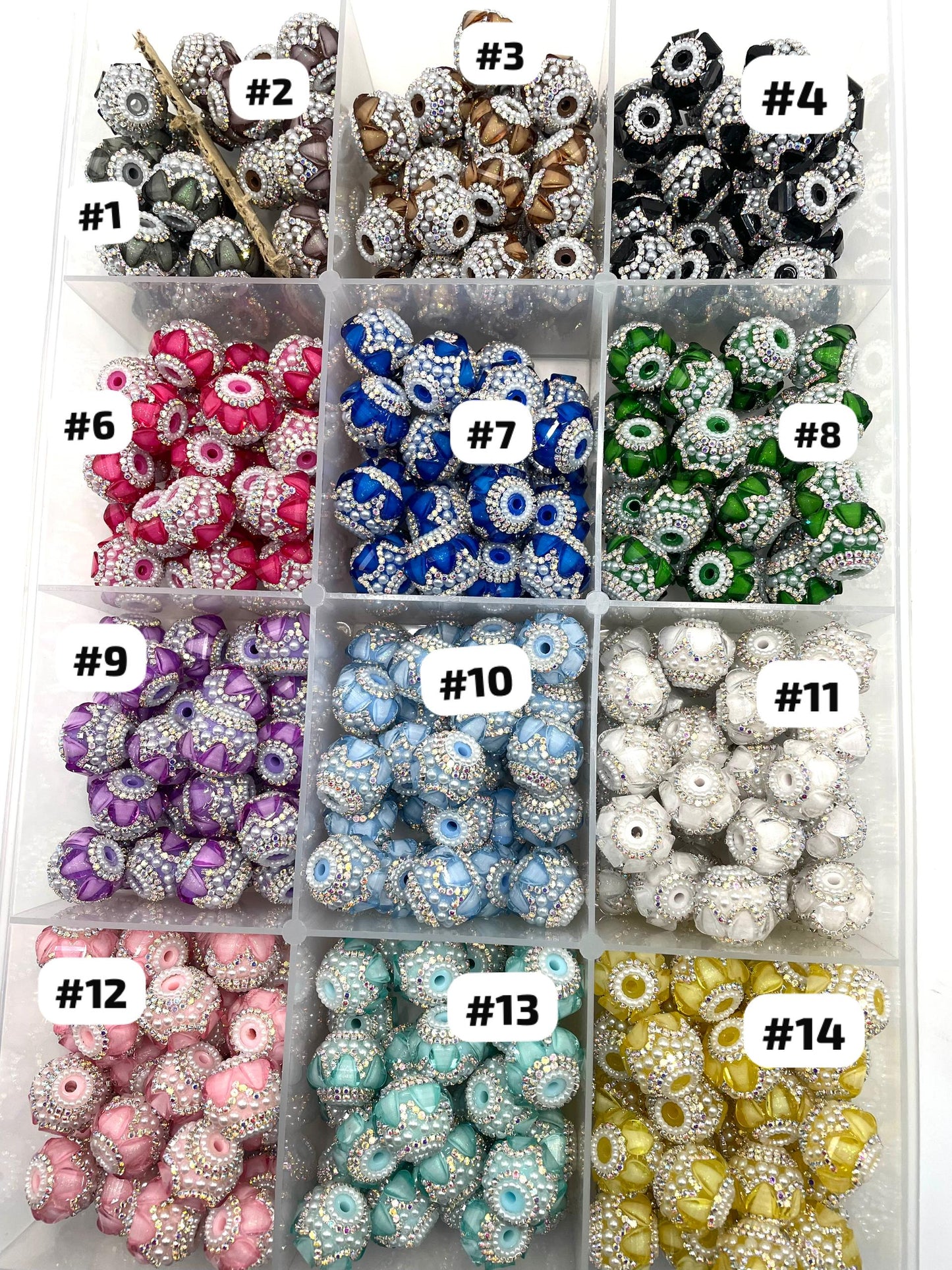Beaded beadable fancy lantern heart beads ornaments with rhinestone silver color or gold color chain and pearl ,random mix