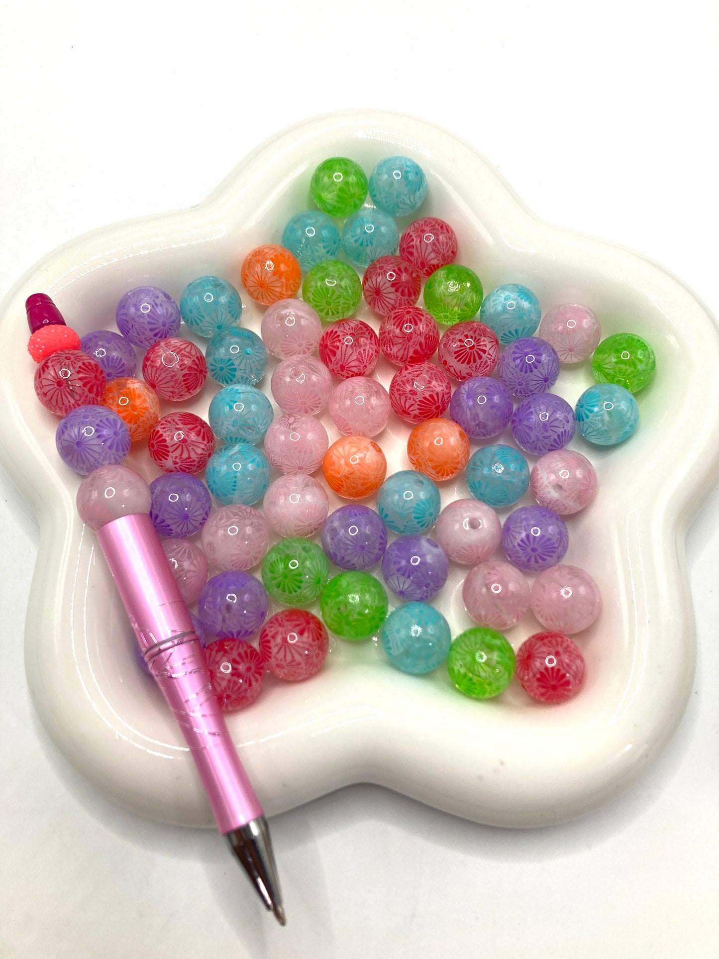Acrylic beads Patterned beads Sunflower pattern Transparent colored pattern acrylic beads 16mm （#10）