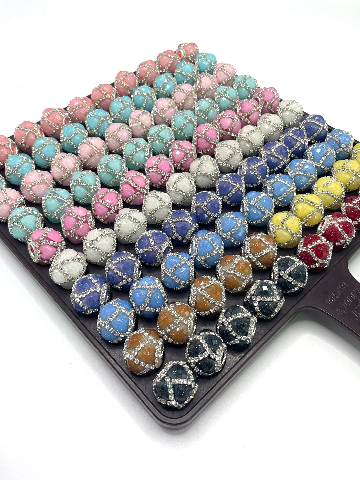 glitter heart bead with silver rhinestone chain fancy beads 18mm Random Mix