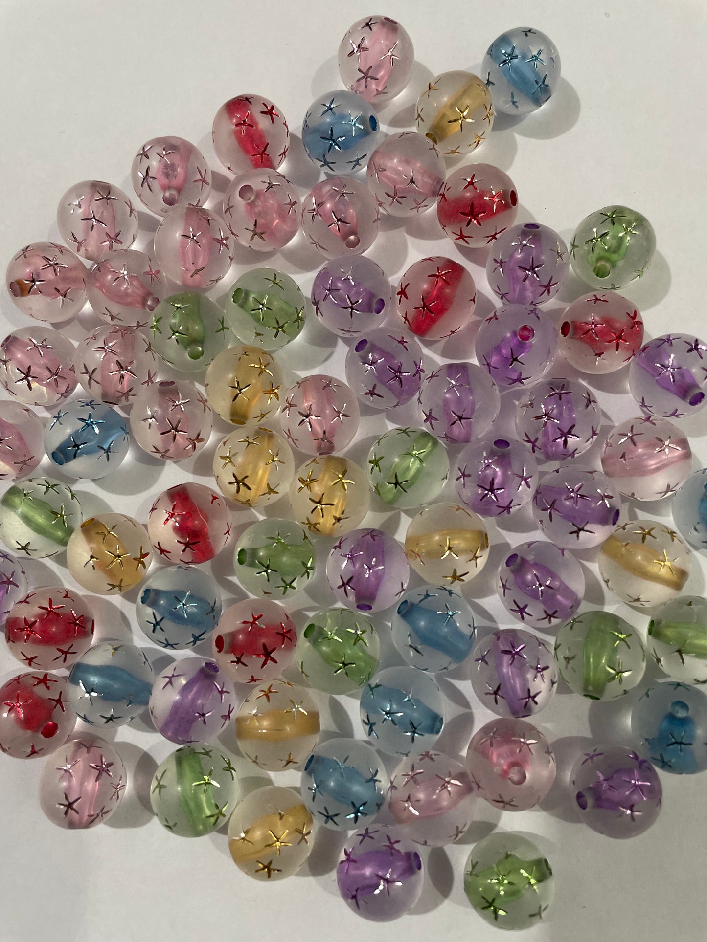 Acrylic bead ornaments with stars colorful,random mix 16mm clear base bead