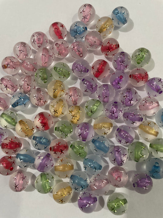 Acrylic bead ornaments with stars colorful,random mix 16mm clear base bead