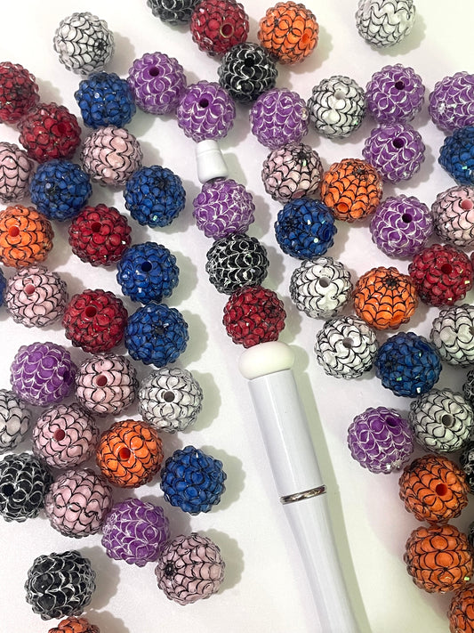 halloween beads jelly rhineston spider web beads 16mm