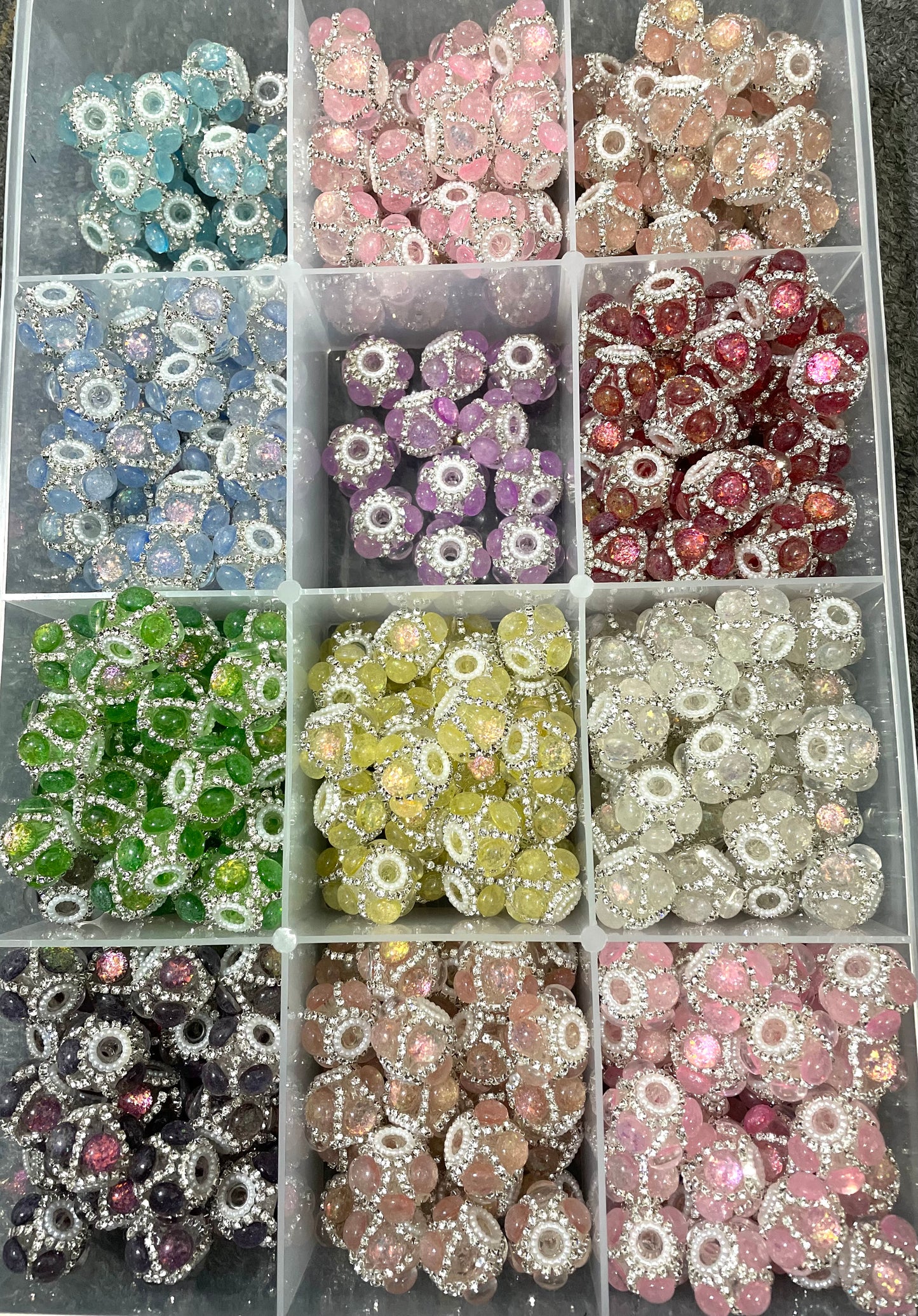 Fancy bead glitter round bubble with pearl and rhinestone chain fancy beads random mixed