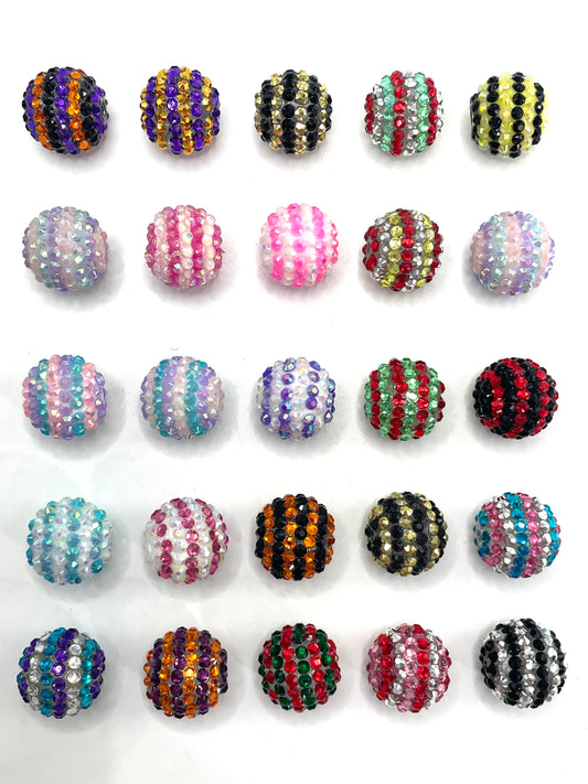 Rhinestone Acrylic Stripe Beads, Solid Color Rhinestones Random Mix,20mm