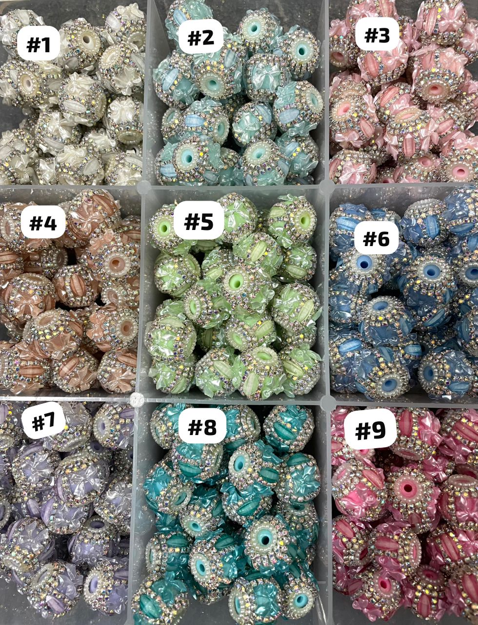 Beaded beadable fancy shinny bow bead lantern beads rhinestone chain hain beads Random Mix ,colored
