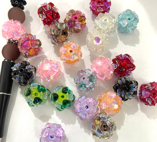 Fancy acrylic beads Multicolor UV butterfly and heart 18 Random Mix