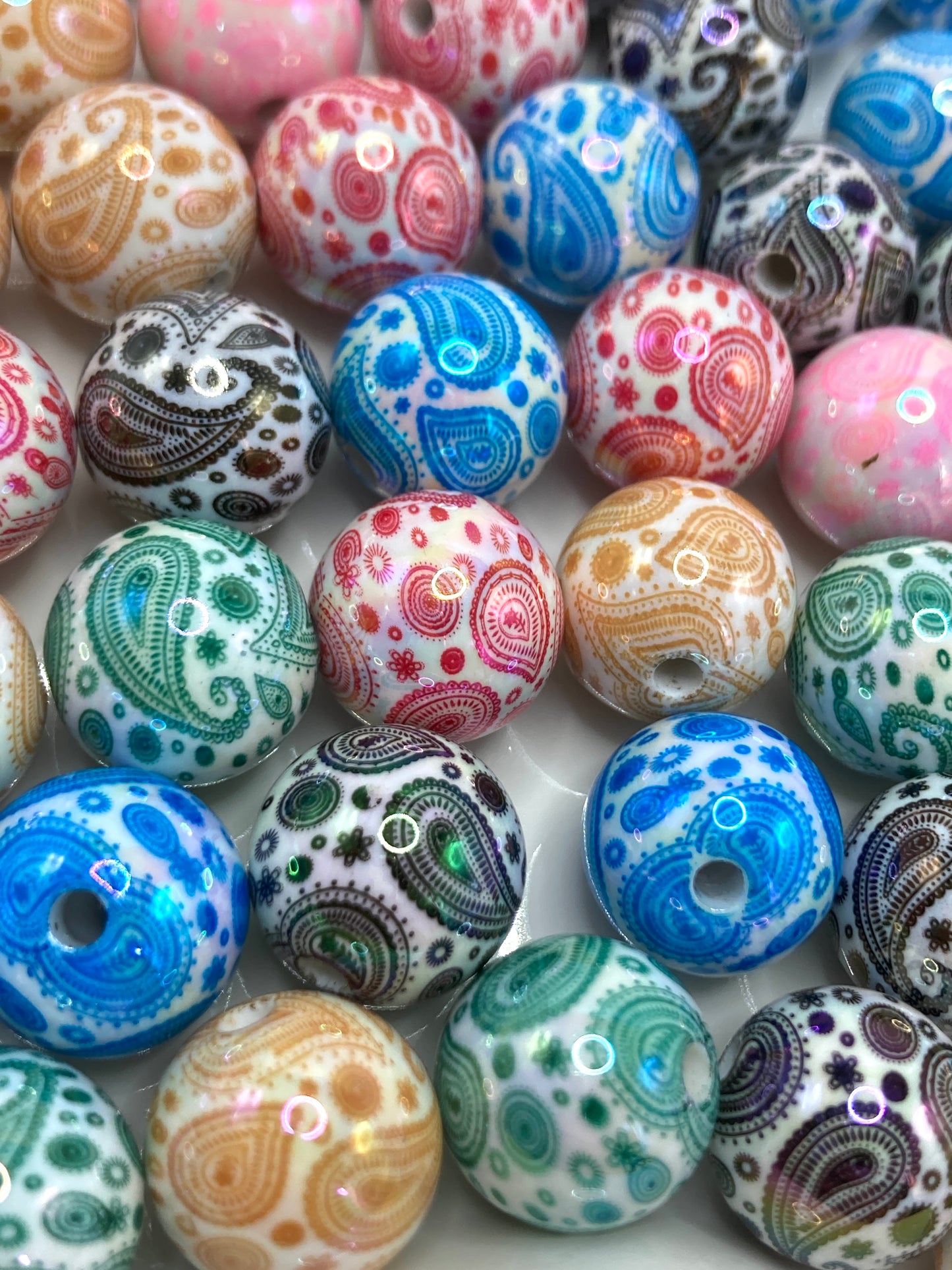 Acrylic beads Cashew flower pattern Acrylic painted beads 16mm