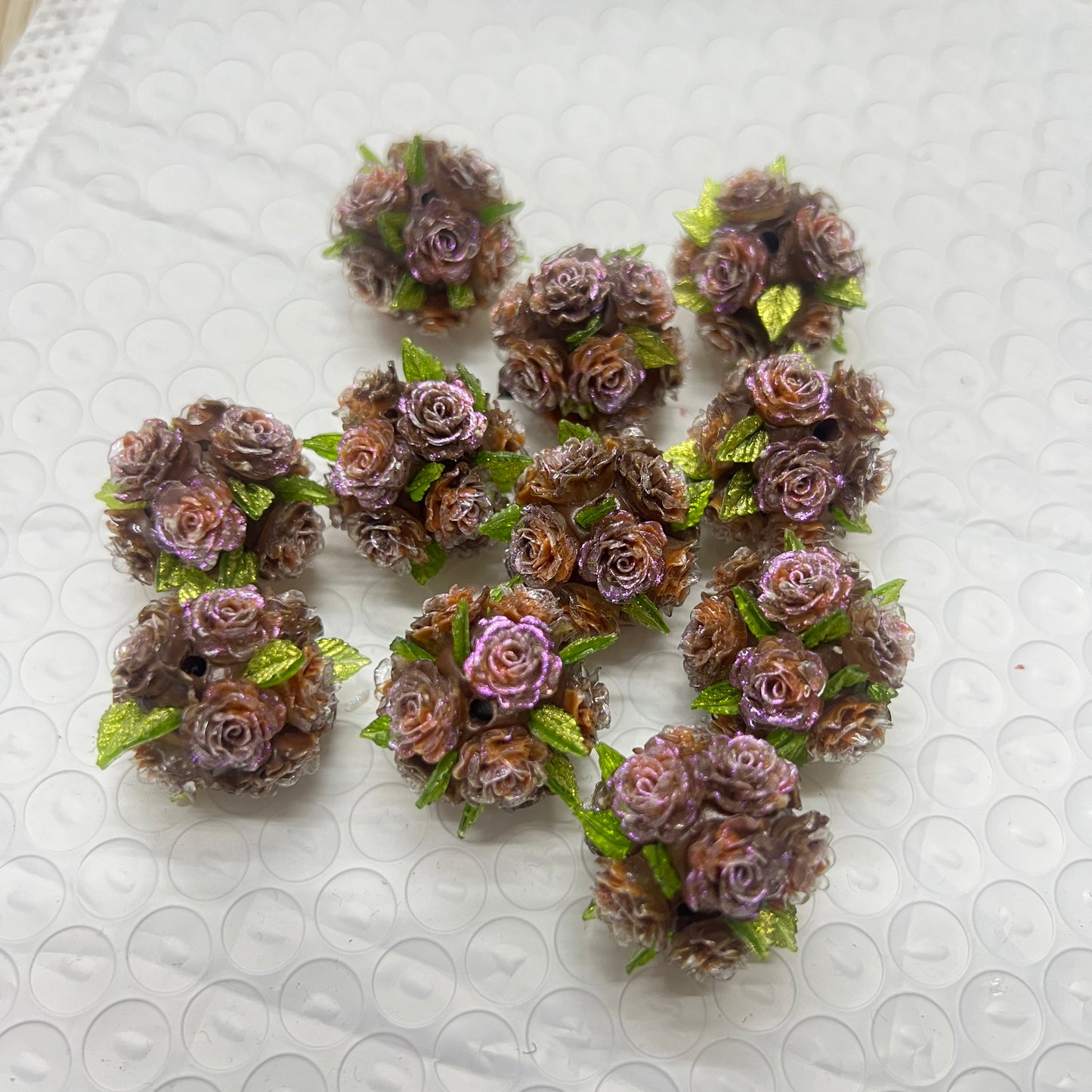 soft rose flower with green leaf fancy bead flower bead