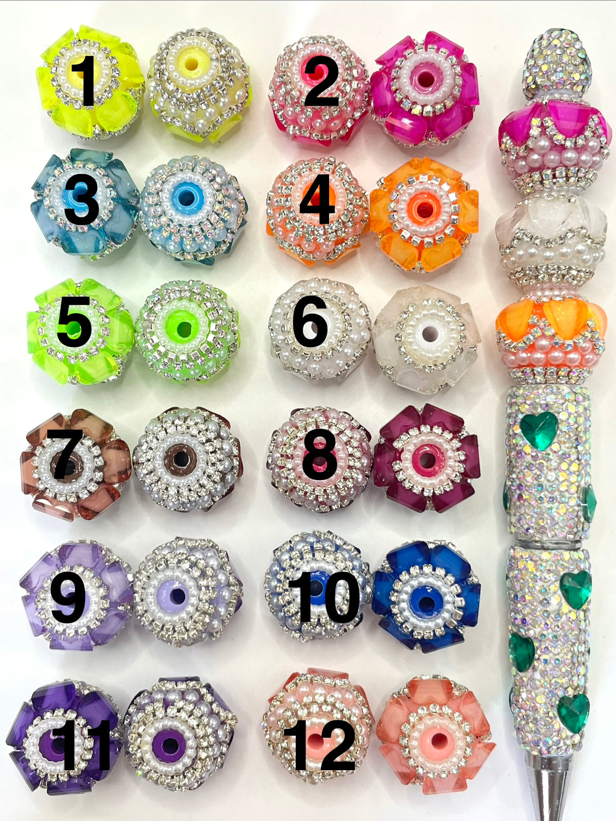 Beaded beadable fancy lantern heart beads ornaments with rhinestone silver color or gold color chain and pearl ,random mix