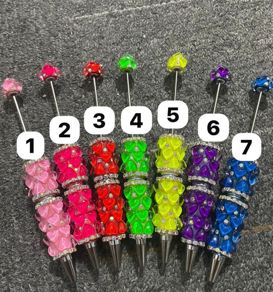 Neon pen heart pen with silver rhinestone chain neon color crystal heart