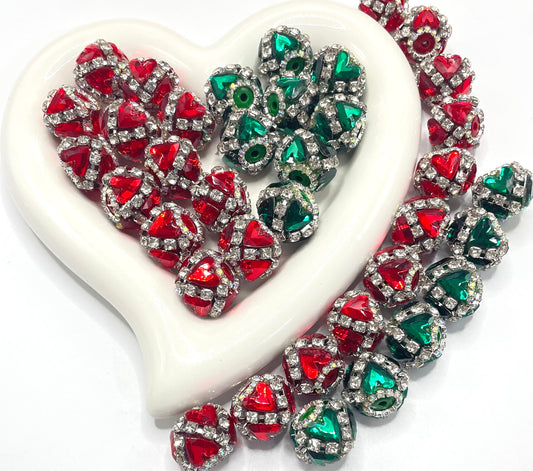 Muti-color Heart Rhinestone Focal Beads for Handmade Beads fancy heart shaped beads with rhinestone colors for Christmas