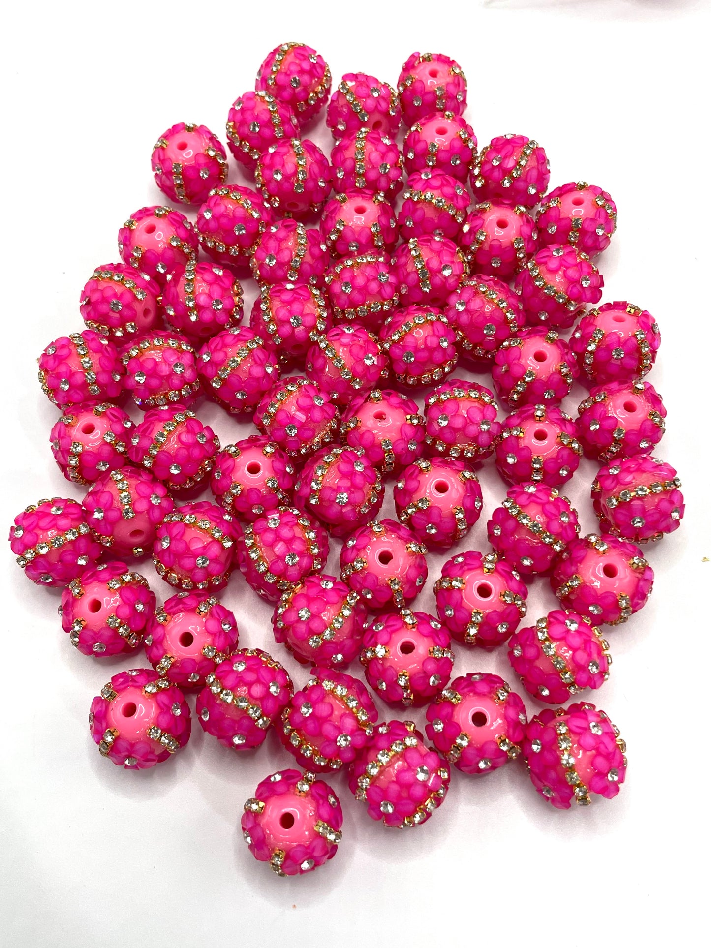 Neon Beaded beads Chain 3D flowers Bright colors Golden chain and silver chain Random Mix 16mm