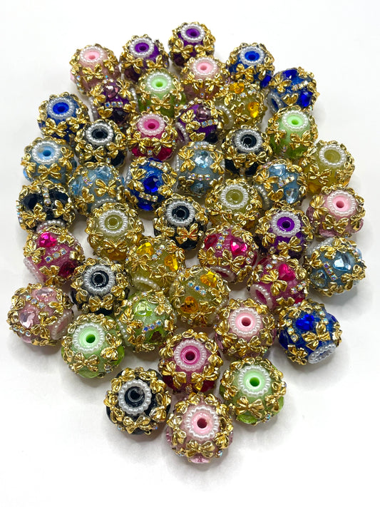 Fancy Beads Golden bow Golden Rhinestone Chain Colorful Glass Heart Clay beads 18mm Random Mix