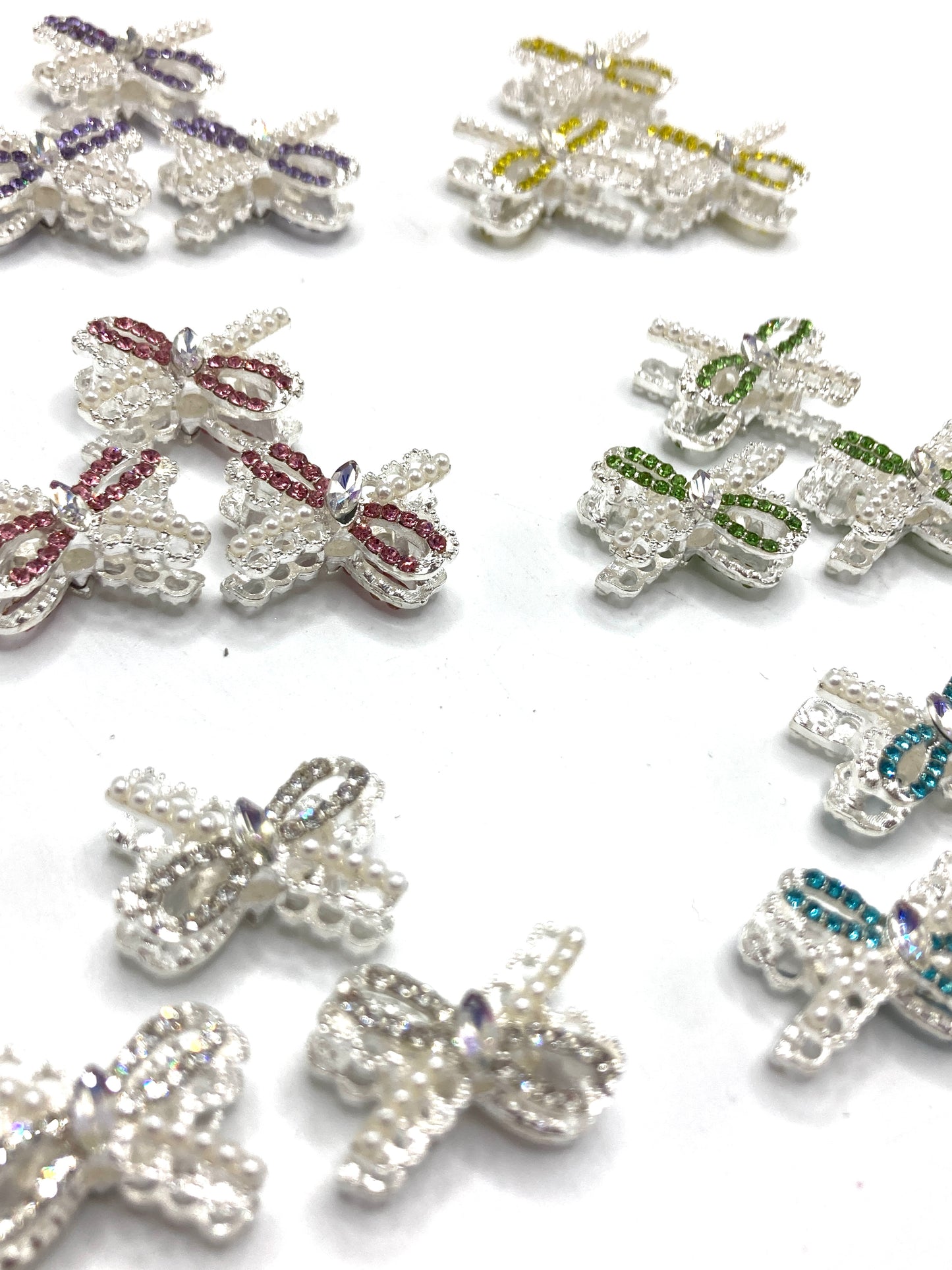 Metal beads bow Metal water-drop style bow beads Bows made of pearls and rhinestones Random Mix