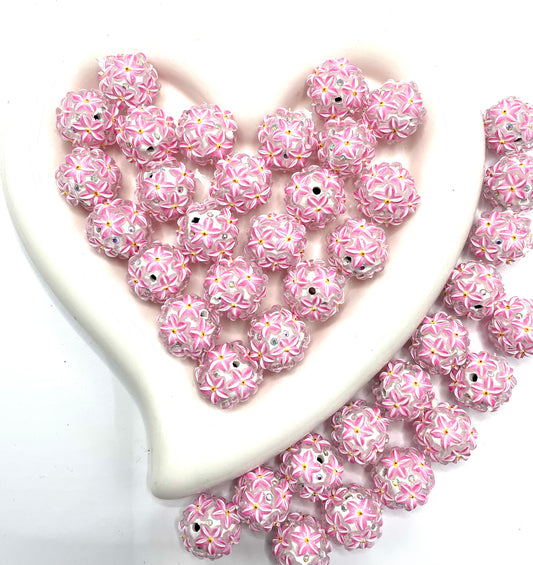 Diy Clay flower bead ornaments with rhinestone pink color