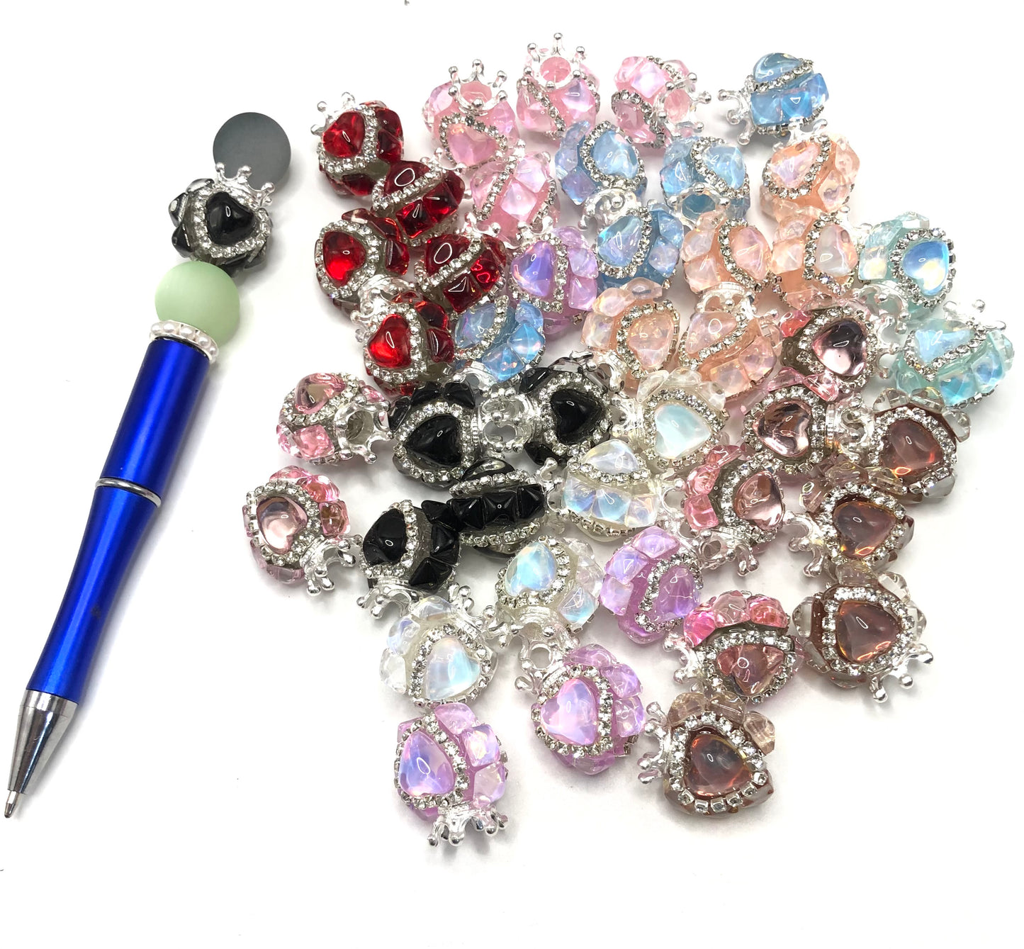 Crown heart bead rhinestone heart bead heart with chain fancy bead random mixed
