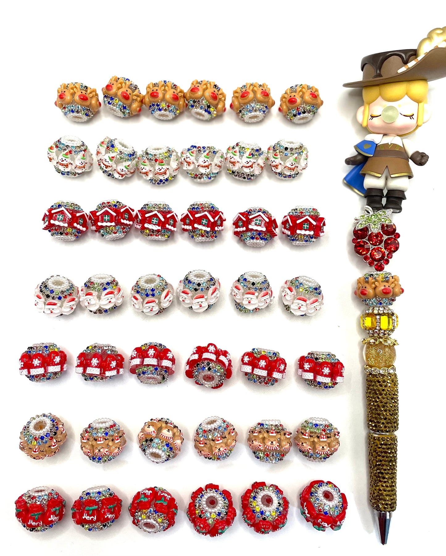 diy beaded beadable Christmas beads ornaments with elements snow man snow hour glove ,gift bag ,deer .