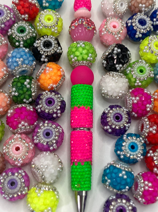 Fancy Beads 3D Flower Rhinestone Chain Pearl ring Spacers Pearl Random Mix 18mm
