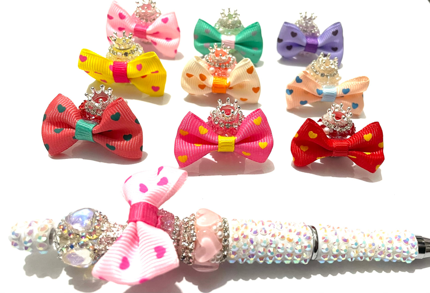 textile fabrica bow with crown bead fancy bead craft with crown ornament with bow satin ribbon knot,ornament with pearl and sugar stone, delicate handcraft ,randon mix color