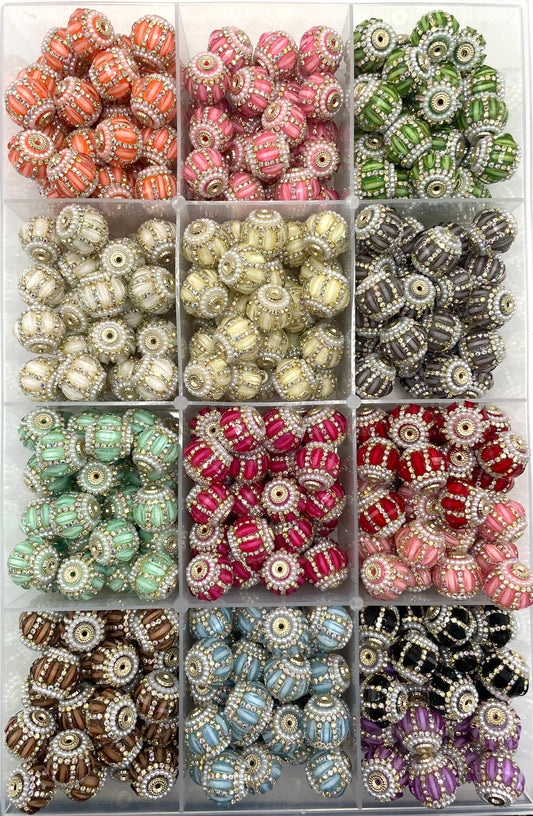 Fancy Beads Pumpkin beads Pearl gasket Spacers Rhinestone Chain Metal gasket Beads 18mm Random Mix