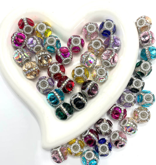 diy beaded beadable mirror crystal fancy bead with rhinestione chain and Pearl,colored ,random mix