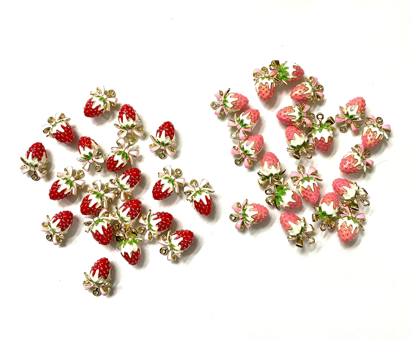 Metal alloy diy charms pendant oil-spot glaze strawberry bow with loop colored