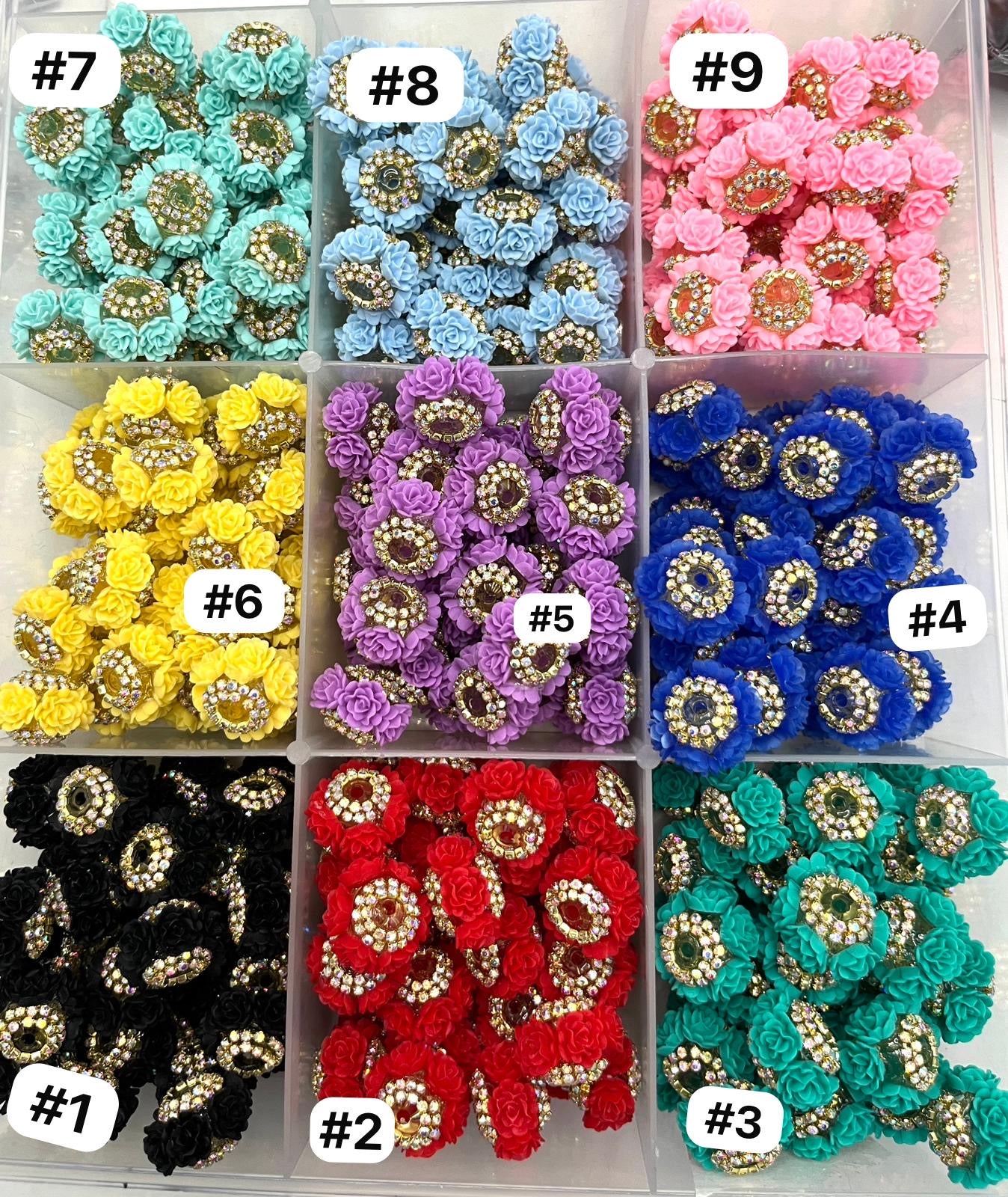 rose flower hard rose beads rose beads with gold color rhinestone chain,colored ,random mix