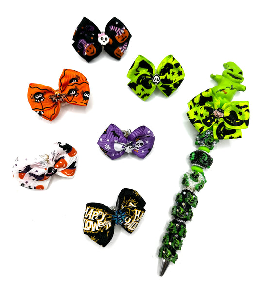 diy beadable beaded textile fabric bow beads for halloween diy BOW Halloween Beads Pumpkin Webbing bow Skull head Acrylic beads Random Mix