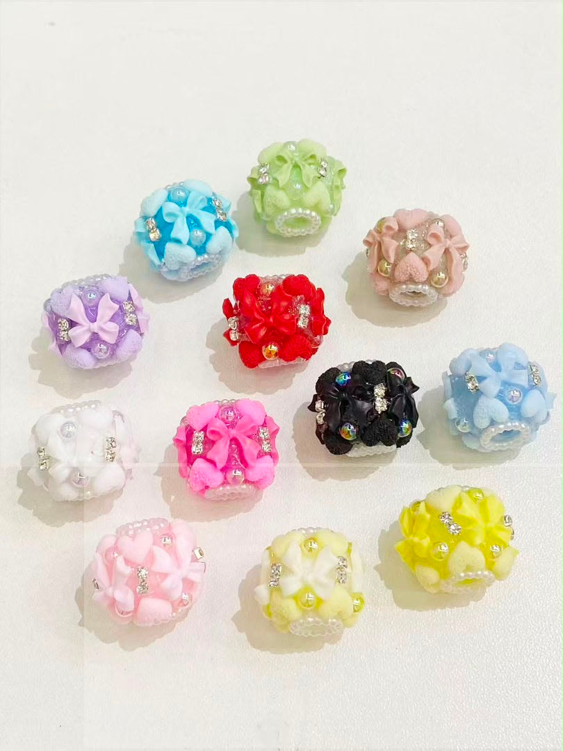 Beaded beadable fancy bow bead  with pearl and rhinestone