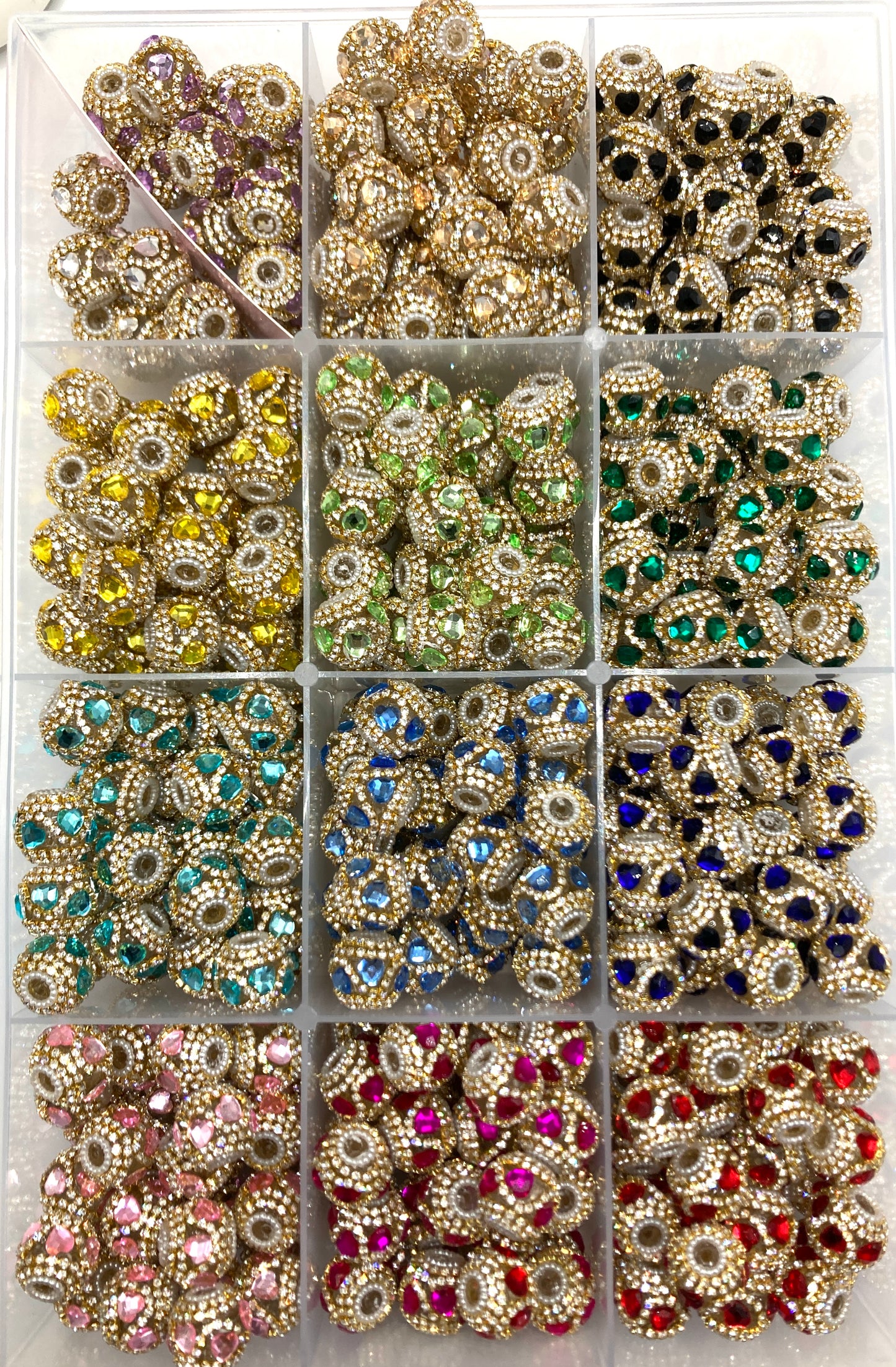 Fancy Beads Heart Golden Chain Translucent heart rhinestone mirror 20mm Random Mix