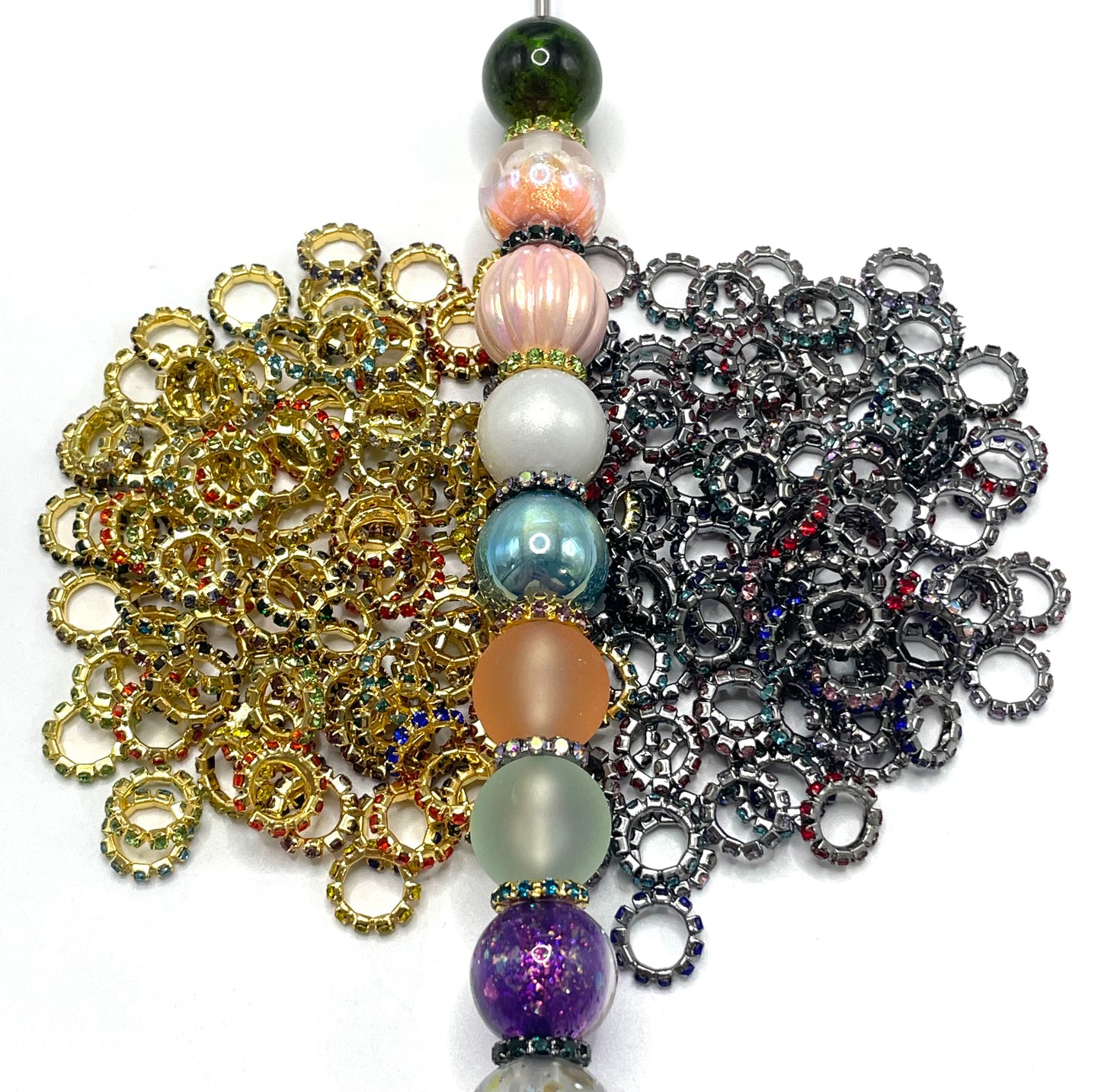 Rhinestones Gold & Gun black Metal Chain Ring Spacers,10mm