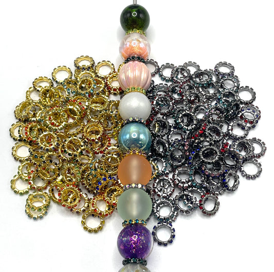 Rhinestones Gold & Gun black Metal Chain Ring Spacers,10mm