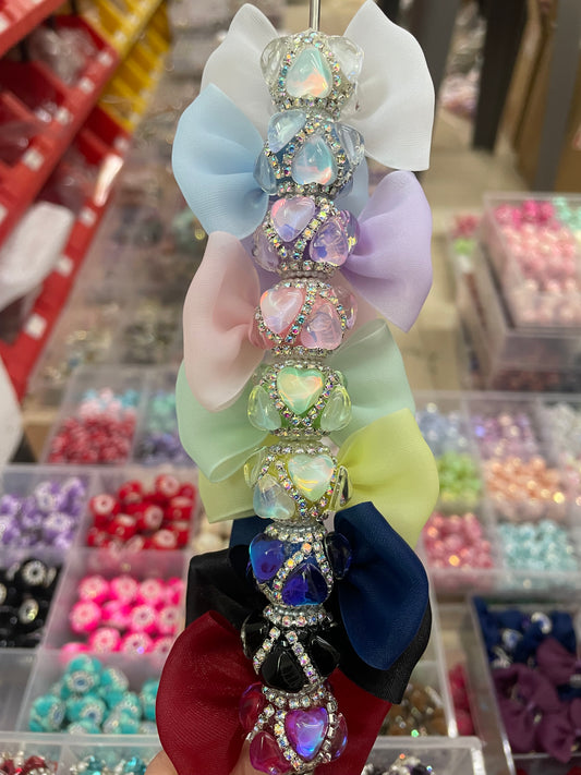 Beaded beadable textile bow Bows made of ribbons Fancy Beads   Attractive and exquisite bow-shaped heart beads Random Mix
