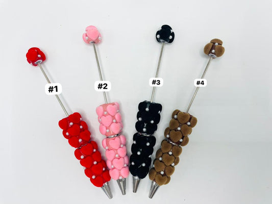 beaded beadable fancy flocked fuzzy heart pens,colored