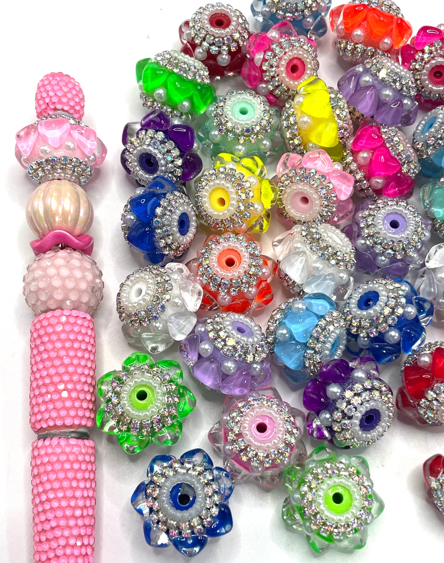 Fancy Beads Neon Mirror Heart Beads Rhinestone Chain Pearl gasket spacer Acrylic beads Random Mix 18mm
