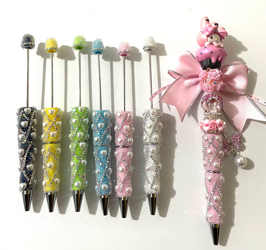 fancy pen diy pen beadable pen ornaments with pearl and sugar and bubble heart and rhinestone chain