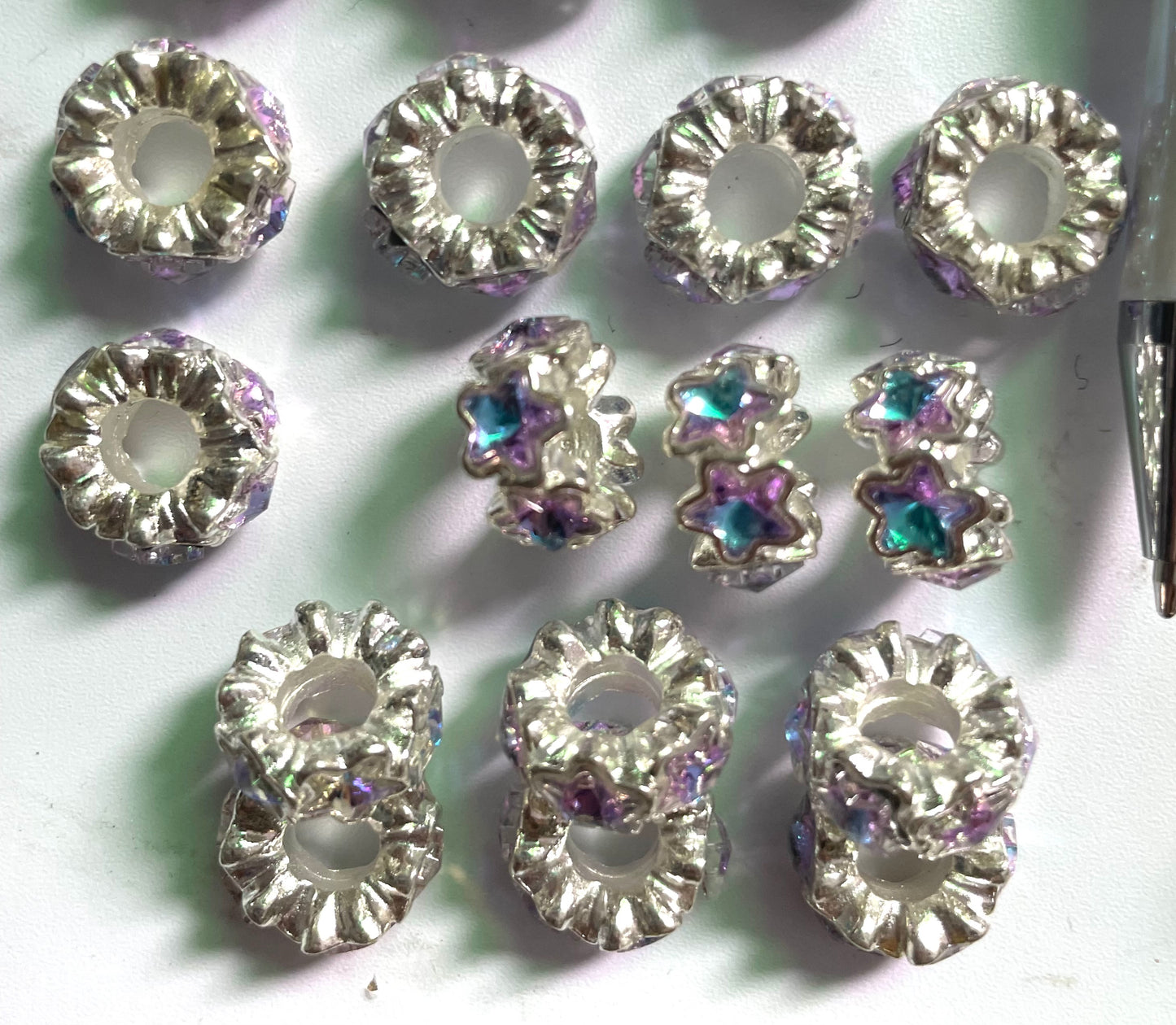 Alloy Metal Spacers Stars Silver Five-pointed star Rhinestone Spacers Random Mix