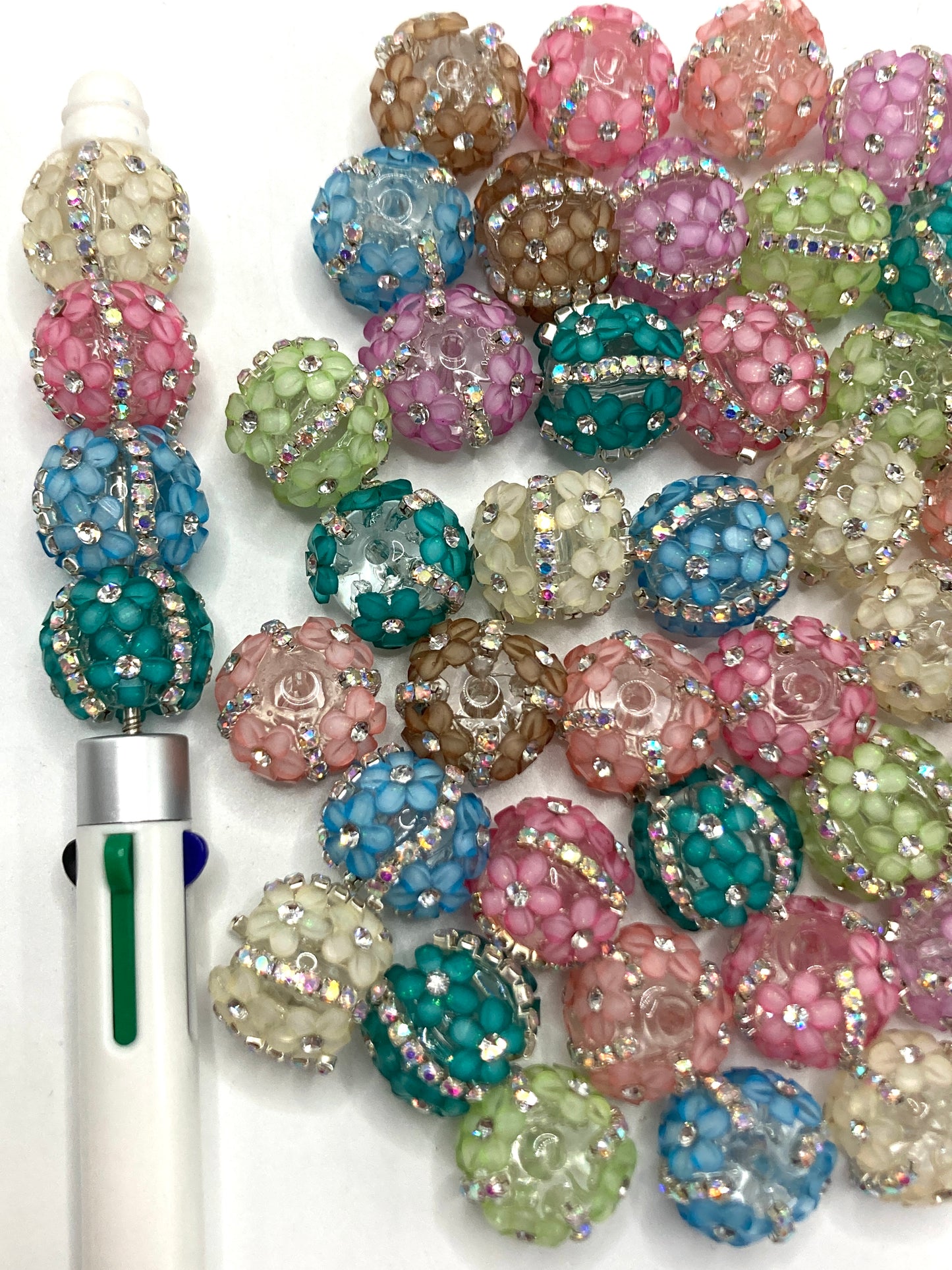 3d flower bea d with rhinestone fancy bead Inclined chain style Random Mix 16mm