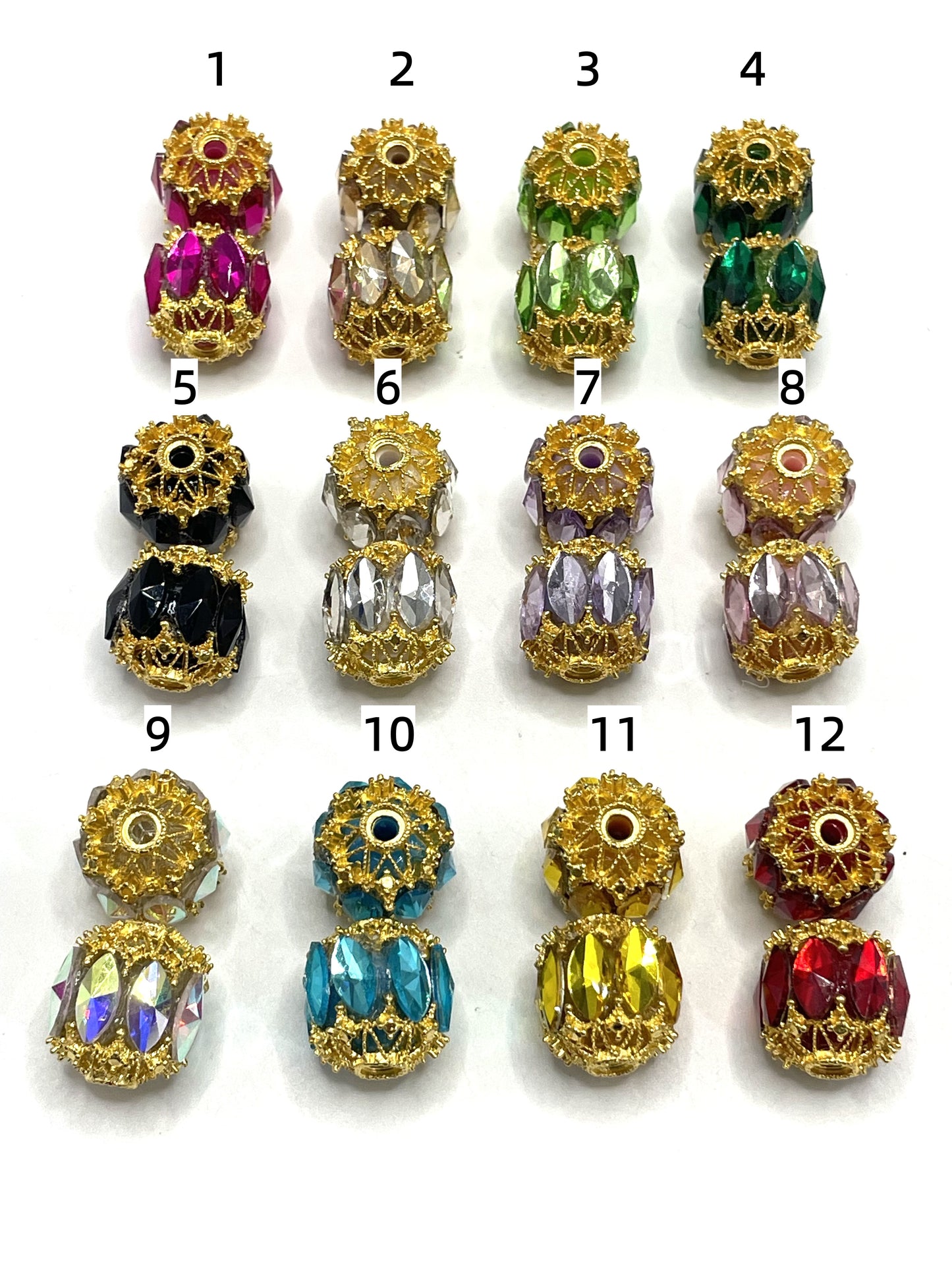 Beaded beadable fancy mirror beads ornaments with bead cap Gold and silver,random mix