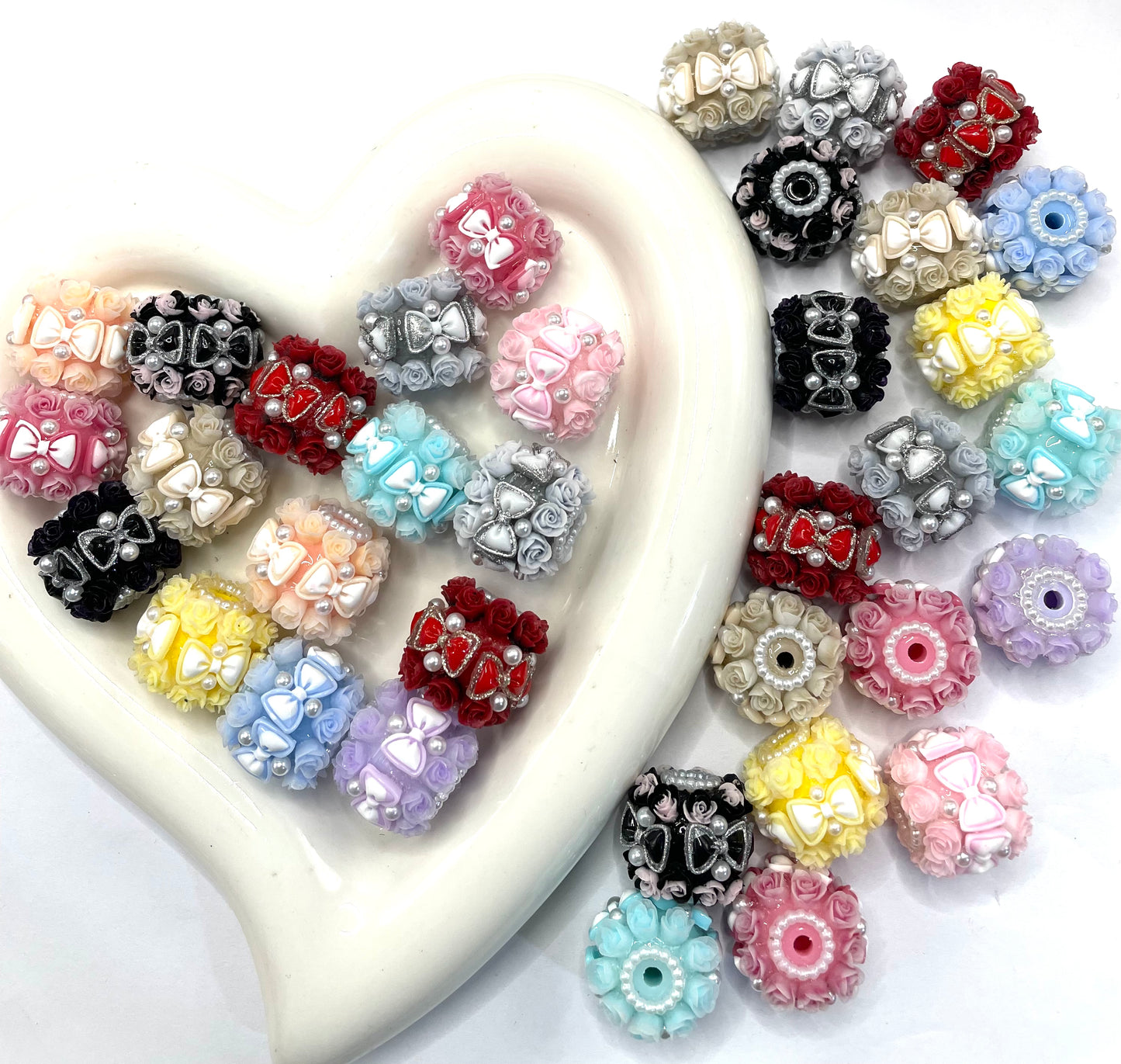 rose flower bead bow bead acrylic bead with bow flower random mix color